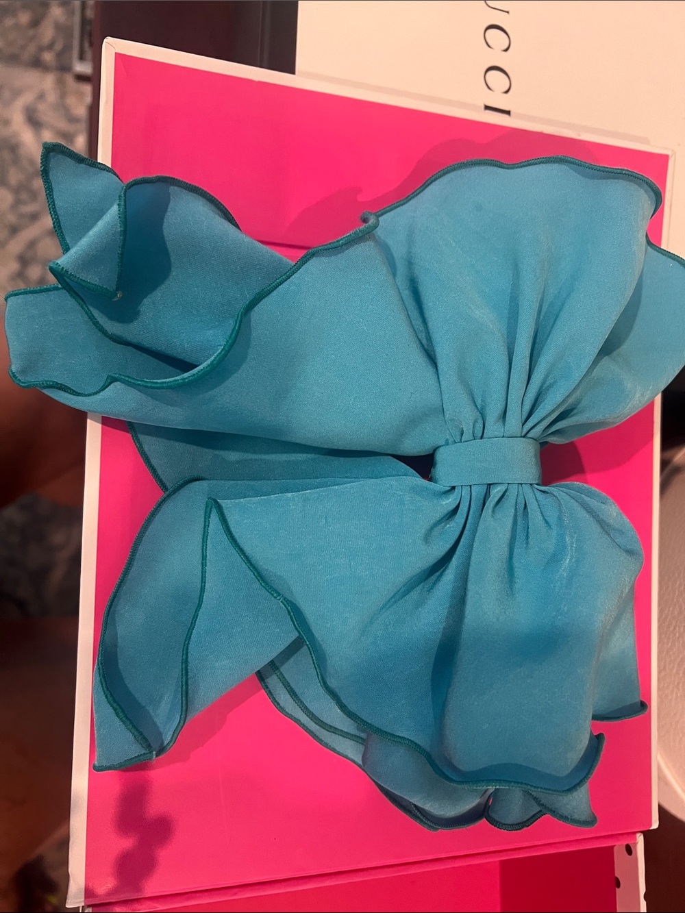 Turquoise Ruffled Bow Hair Accessory for Women